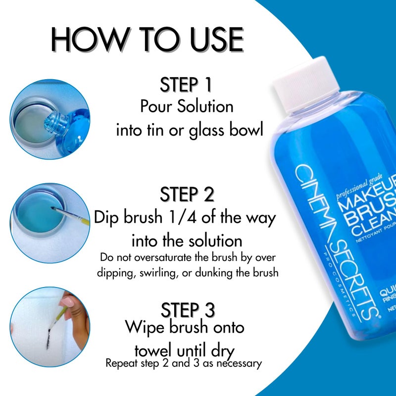 Cinema Secrets Original Blue Vanilla Makeup Brush Cleaner Solution & Spray Combo - Professional Cleanser for Makeup Brushes - Quick-Drying & Rinse-Free - Removes Built-Up Make Up (16 fl oz & 2 fl oz) - Image 3