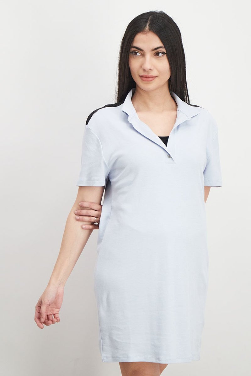 JOHN RICHMOND Women Plain Short Sleeve Shirt Dress, Cloud - Image 1