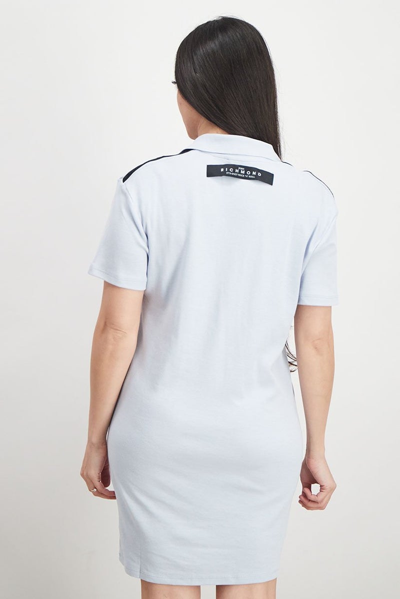 JOHN RICHMOND Women Plain Short Sleeve Shirt Dress, Cloud - Image 3