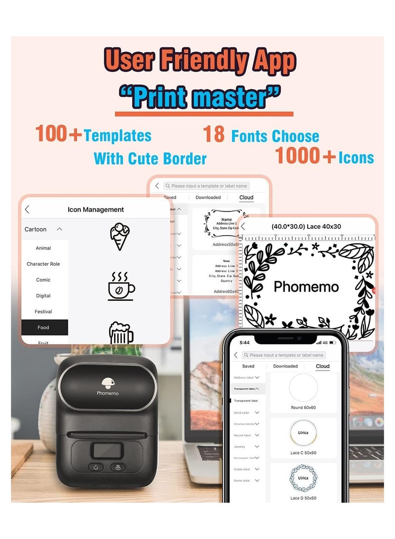 Phomemo-M110S Mini Portable Thermal Bluetooth Label Maker Machine For Business Barcode Labeling Crafters Retailers Or Organizers Compatible With Android - Image 3