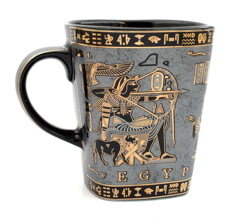 immatgar pharaonic style mug ancient Egyptian souvenirs gifts from Egypt - mother day gifts (Chariot - Black Gray - 200 MM)