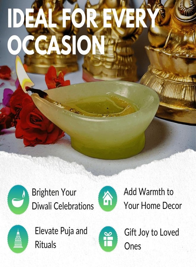 Shivkosha Handmade Green Aventurine Gemstone Diya for Diwali, Puja, and Home Decoration | Eco-Friendly Gift Pack (1, Oval) - Image 4