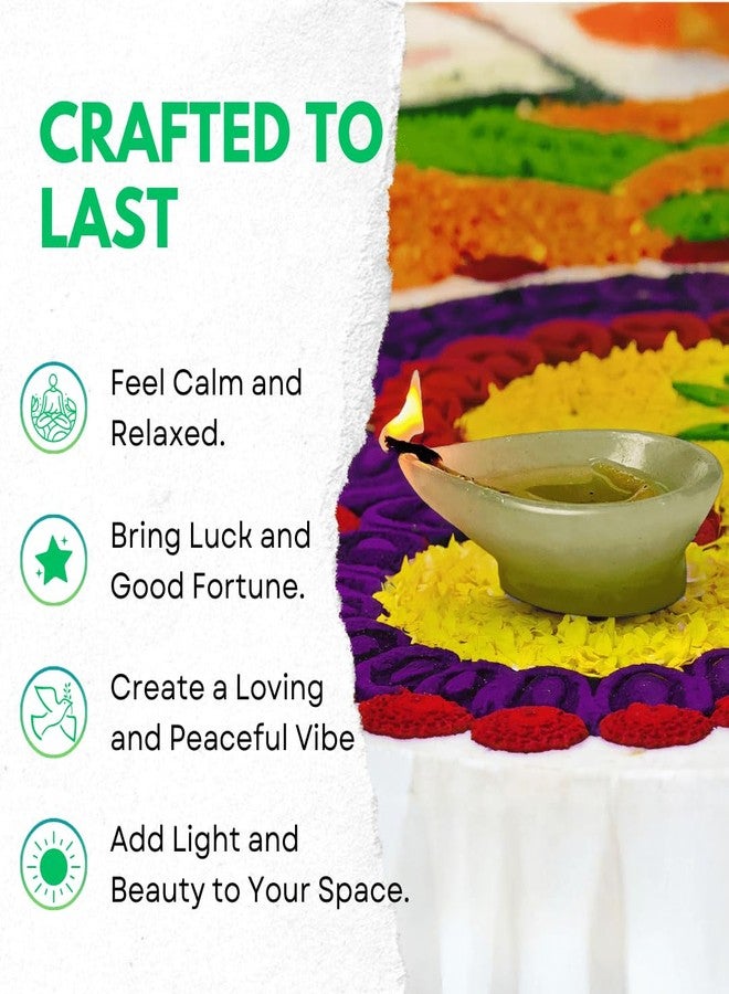 Shivkosha Handmade Green Aventurine Gemstone Diya for Diwali, Puja, and Home Decoration | Eco-Friendly Gift Pack (1, Oval) - Image 2