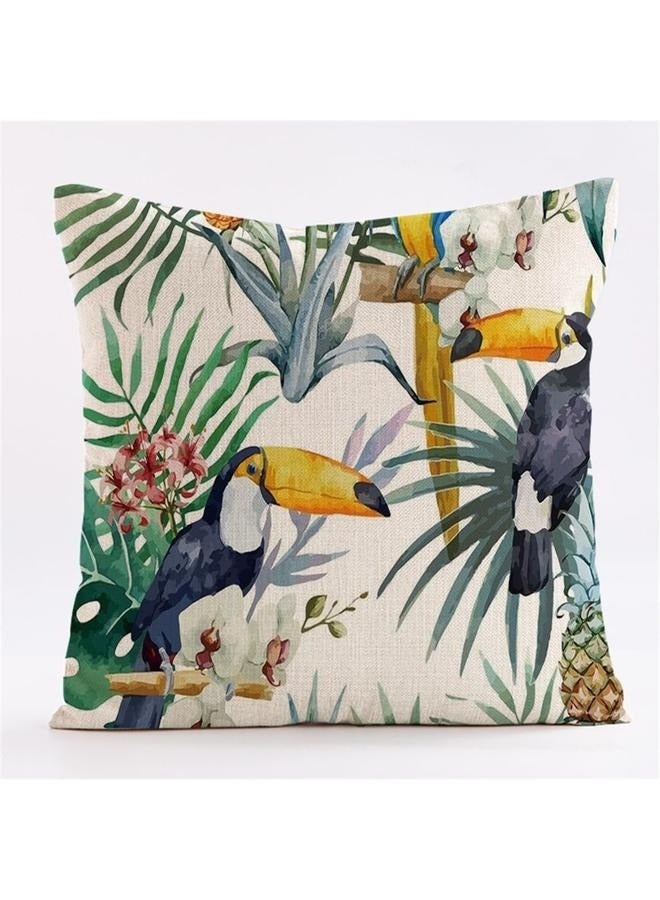 Generic Throw Pillow Covers Spring Summer Decorative Outdoor Linen Fabric Pillow Case for Couch Bed Car Home 45x45 cm,Set of 4 Flowers and Flamingo - Image 5