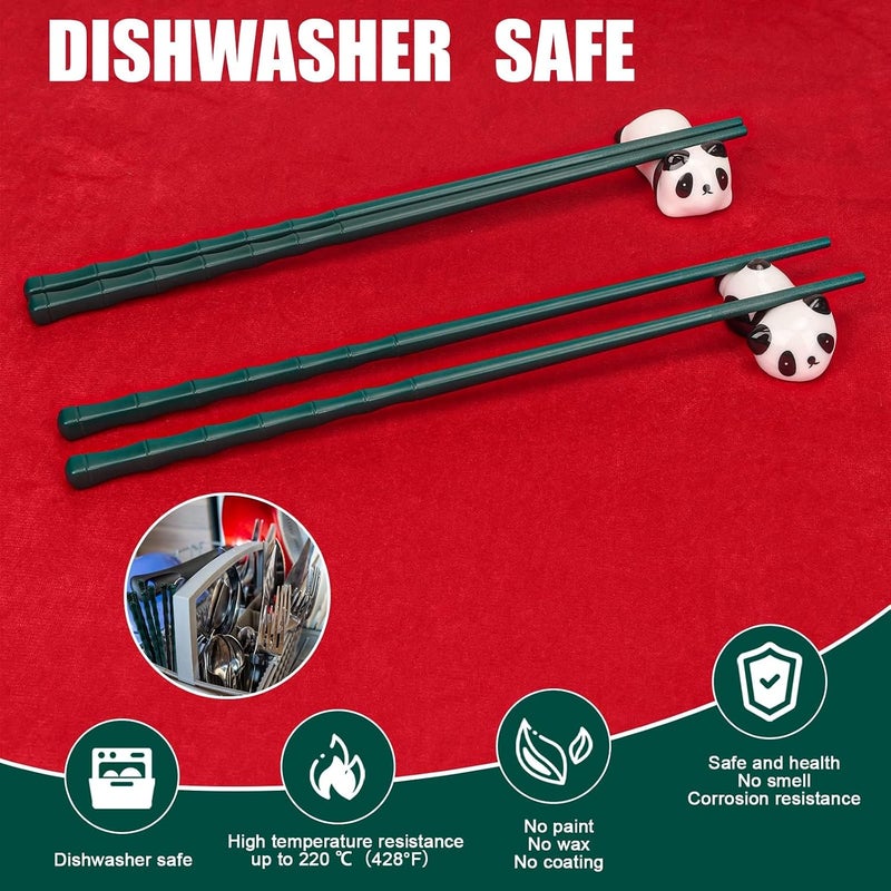 Young Dance Non-slip Chopsticks and Chopstick Rest Gift Set, 2 Pairs Reusable Panda Chopsticks with Red Gift Case, Dishwasher Safe Chopsticks with Cute Panda Holders for Thanksgiving Day, Christmas(Green） - Image 3