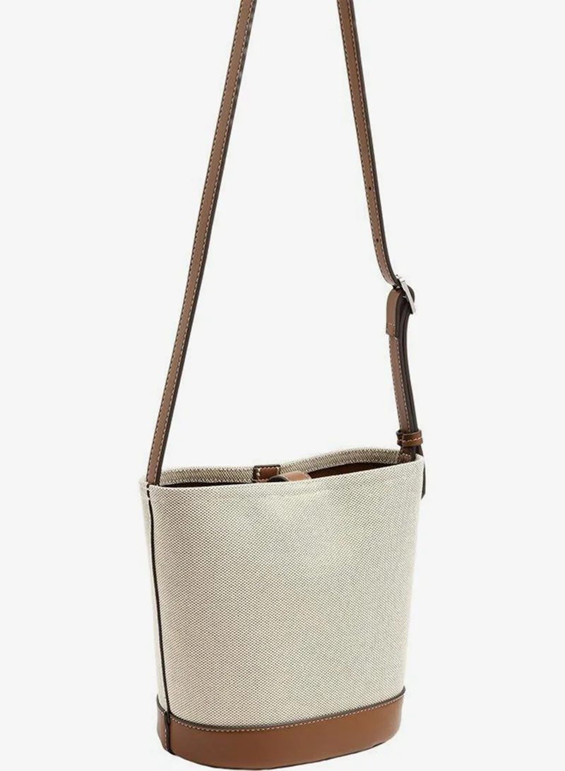 Parfois Beige Canvas Bucket Bag With Removable Pouch for Women | Best Price UAE