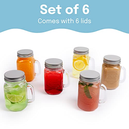 Estilo Mason Jar, 16 oz, Set of 6, Glass Drinking Cups with Handles, Tin Lids, Overnight Oats Jars, Smoothie Cups - Image 3