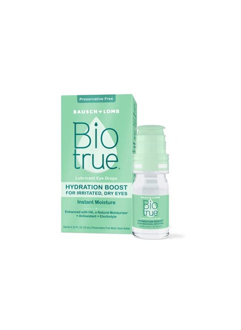 Biotrue Hydration Boost Eye Drops, Preservative Free, Soft Contact Lens Friendly for Irritated and Dry Eyes from Bausch + Lomb, Naturally Inspired, 0.33 FL OZ (10 mL)