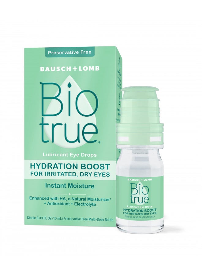 Biotrue Hydration Boost Eye Drops, Preservative Free, Soft Contact Lens Friendly for Irritated and Dry Eyes from Bausch + Lomb, Naturally Inspired, 0.33 FL OZ (10 mL)
