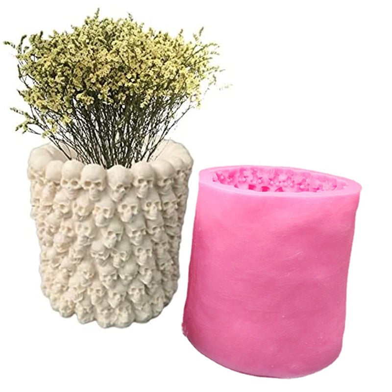 Skull Succulent Flower Pot Silicone Mold Concrete Planter Vase Cement Mold Plaster Epoxy Resin Pen BrushCandle Holder Polymer Clay Mould B