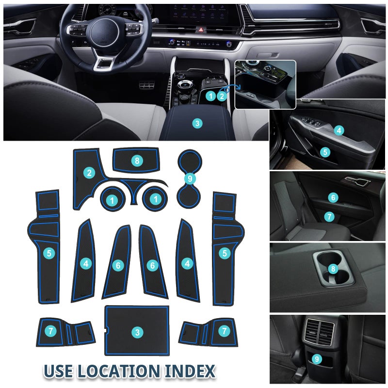 RUIYA 2026 Sportage Door Slot Mats for 2026 Kia Sportage Accessories 14PCS/Sets Cup Holder Inserts Center Console Liner Mat Compatible with 2023 2024 2025 2026 Kia Sportage Hybrid/LX/EX/SX/X-Pro - Image 2
