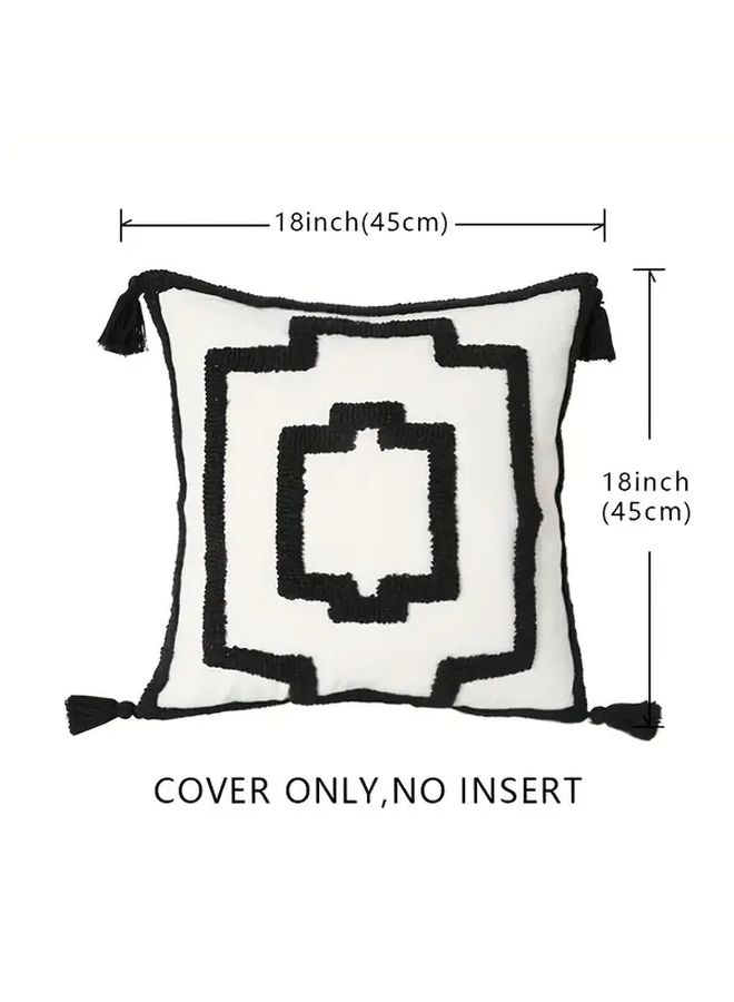 Preppy Style Geometric Throw Pillow Cover 18x18 Inches Black White Tassel Zipper Closure - Image 4