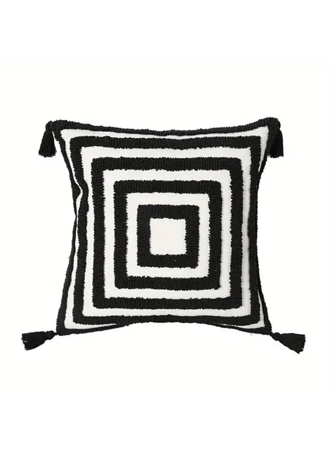 Preppy Style Geometric Throw Pillow Cover 18x18 Inches Black White Tassel Zipper Closure - Image 3