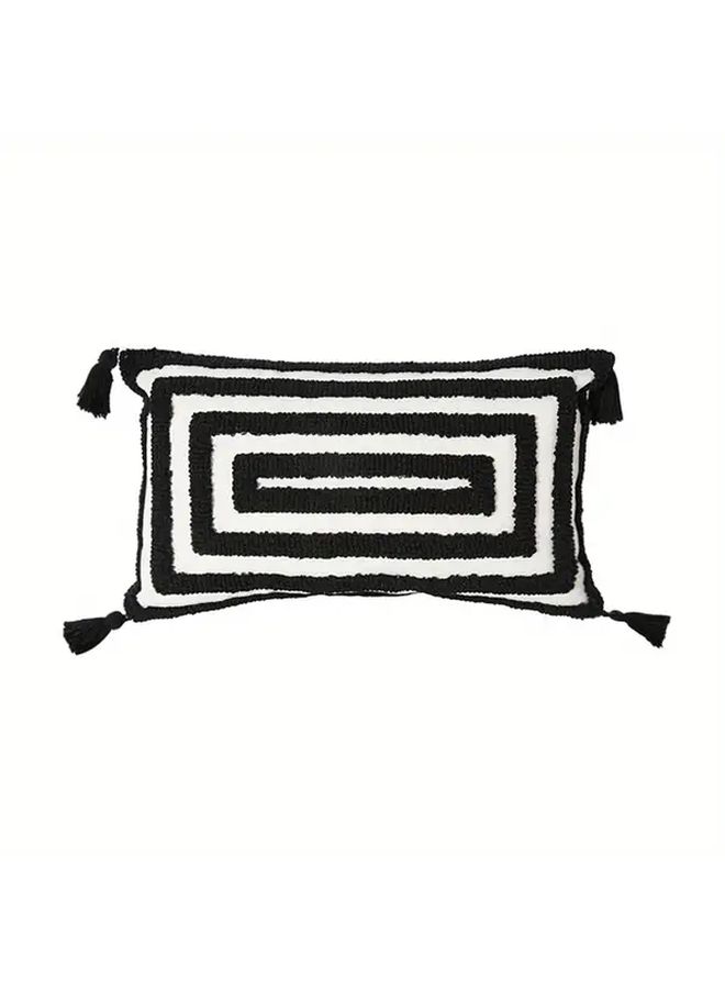Preppy Style Geometric Throw Pillow Cover 18x18 Inches Black White Tassel Zipper Closure - Image 5