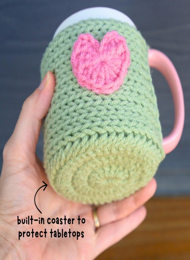 Simply Hooked Crochet Coffee Mug Cozy & Coaster Set - Reusable Knitted Cup Sleeve Sweater for 11 Oz Mugs - Cute Tea Cup Cover Wrap, Hot Drinks Gift for Wife or Mom (Sage) - Image 2