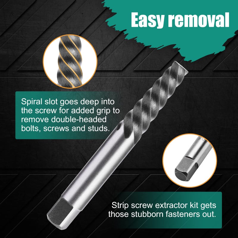 COMOWARE 10pcs Screw Extractor, Broken Bolt Extractor Kit, Left Hand Drill Bit Set, Cobalt Steel, 5pcs Left Handed Drill Bits (5/64" - 19/64") & 5pcs Easy Out Screw Extractor Set (#1 - #5) - Image 2
