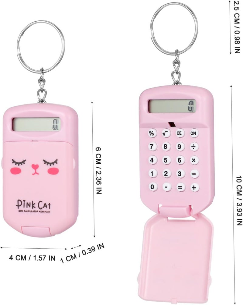 2 Pcs Mini Keychain Calculators Portable Pocket Electronic Counting Tools with Pink and Grey Cartoon Design for Students and Office Use - Image 2