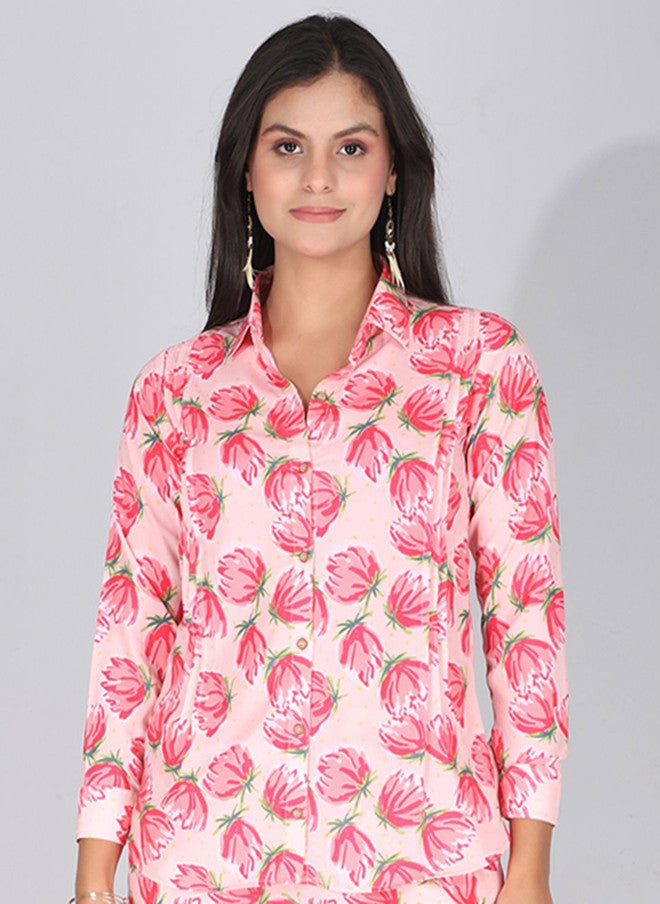 FIMS Women Comfort Fit Spread Collar Floral Printed Casual Shirt - Image 1