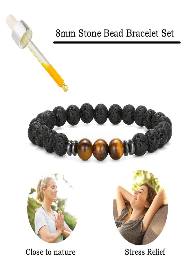 MengPa Mens Beaded Bracelets Couples Matching Bracelet Set Tiger Eye Matte Lava Rock Beads for Women Stone Jewelry (Brown Tiger Eye US4543C) - Image 3