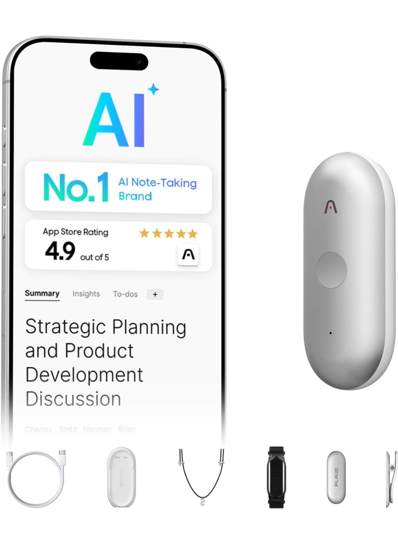 PLAUD NotePin-S AI Voice Recorder with ChatGPT Transcription & Summarization, 64GB, Support 59 Languages, App Control, - Image 1