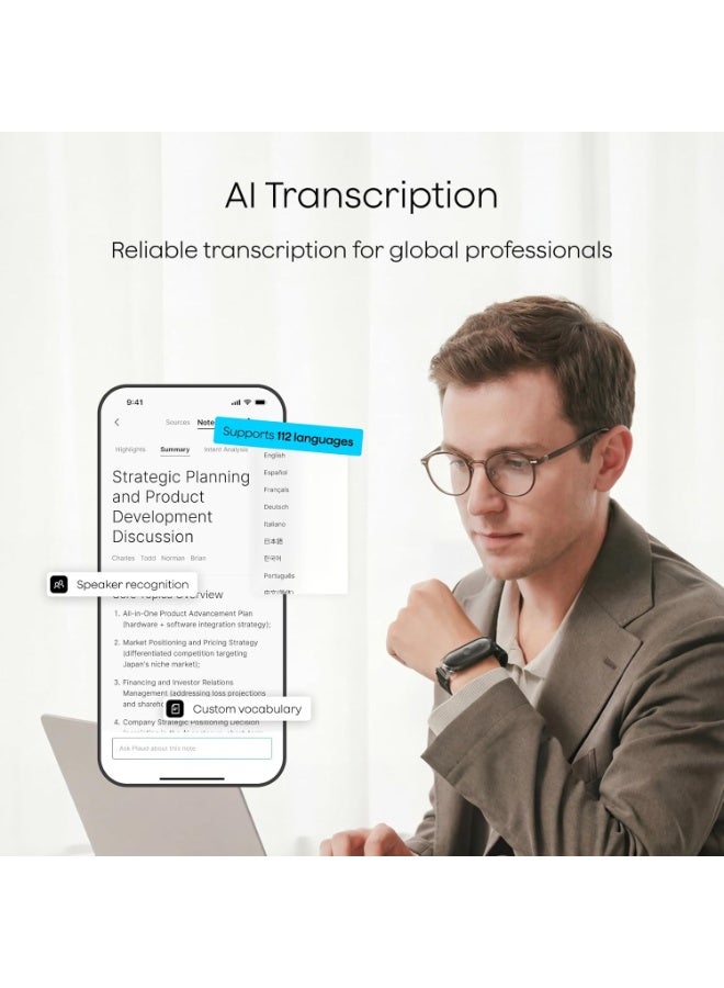 PLAUD NotePin-S AI Voice Recorder with ChatGPT Transcription & Summarization, 64GB, Support 59 Languages, App Control, - Image 3