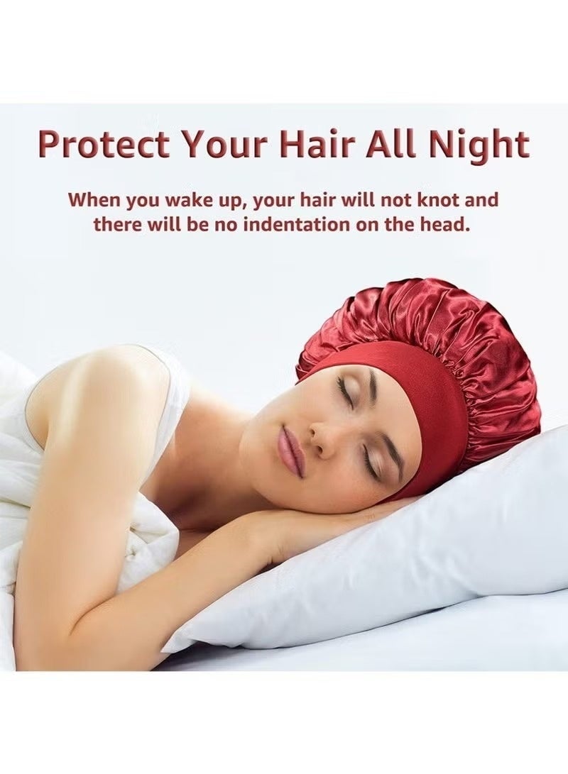 3Pcs Oversize Silk Satin Hair Bonnet for Sleeping, Sleep Bonnet with Elastic Soft Band, Sleep Bonnet Sleep Cap for Hair Curly Hair Sleeping Natural Hair - Image 3