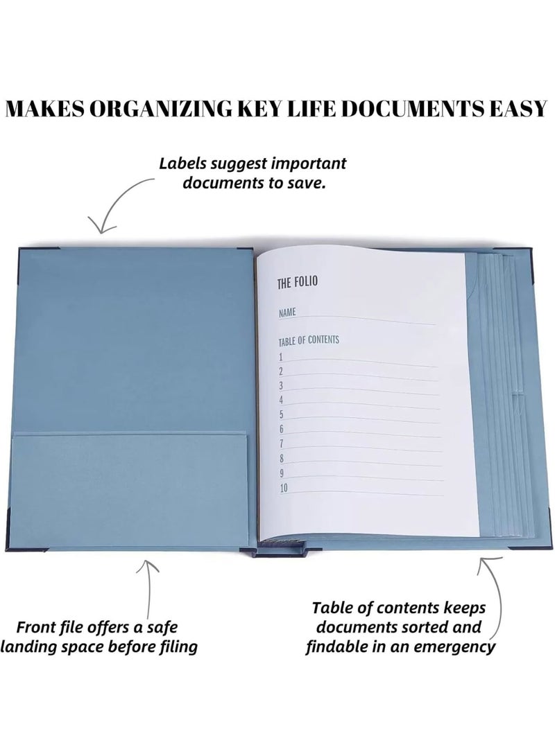 SOLARAE Folio Document Organizer, File Organizer with Pockets, Bound Expanding File Folder for Important Papers, Emergency Binder, Birth Certificates, Social Security Cards, Passports, Photos, Letters, Blue - Image 2