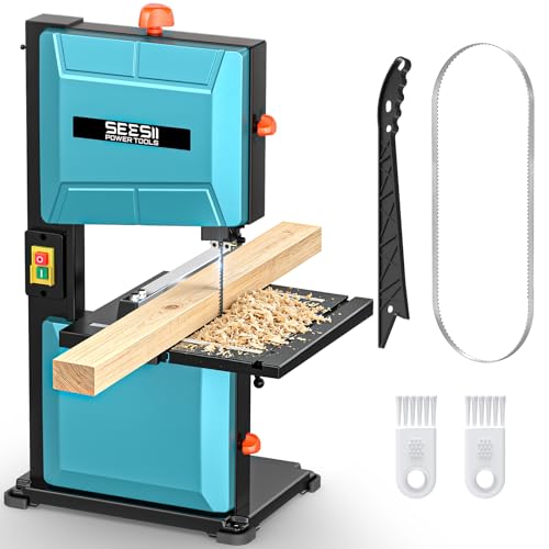 SEESII Benchtop Band Saw for Woodworking: 3A-120V Bandsaw with 8" Cutting Width, Max 3-1/8" Cutting Height, Band Saws with 0-45° Tilting Worktable&Miter Gauge&Double-Sided Fence for Detailed Woodwork - Image 1