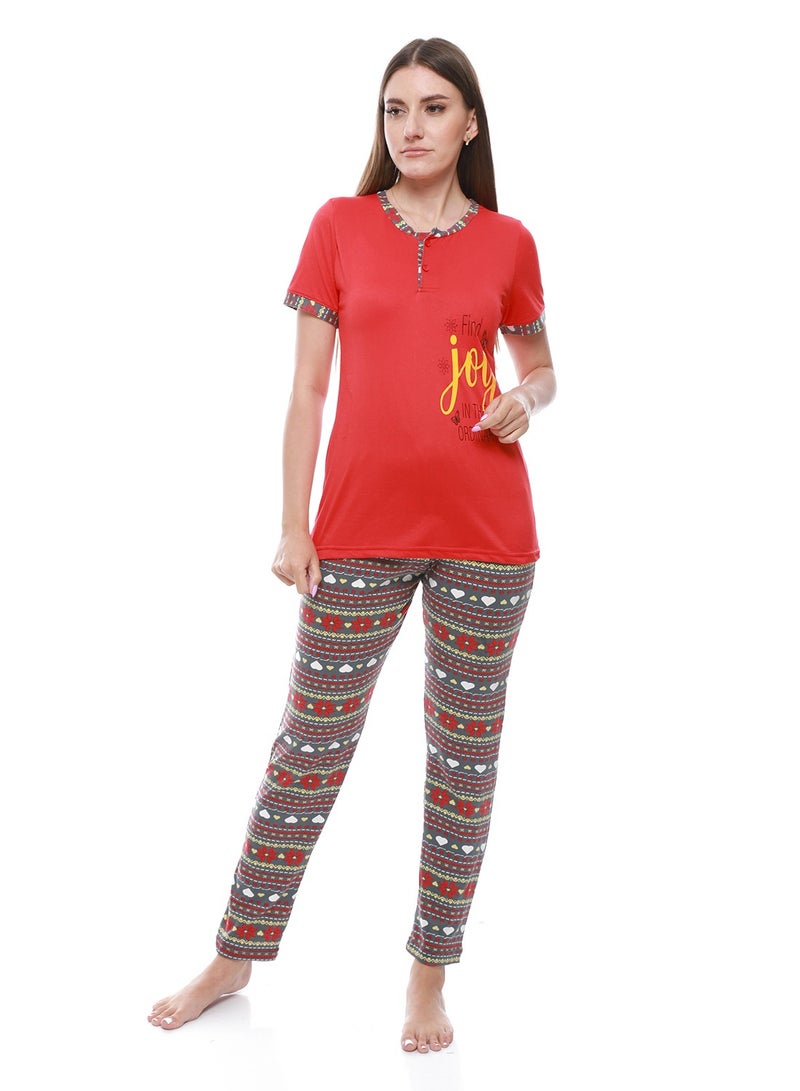 Caesar Women Pajama Set With Half Sleeves And Printed Photo  - Image 1
