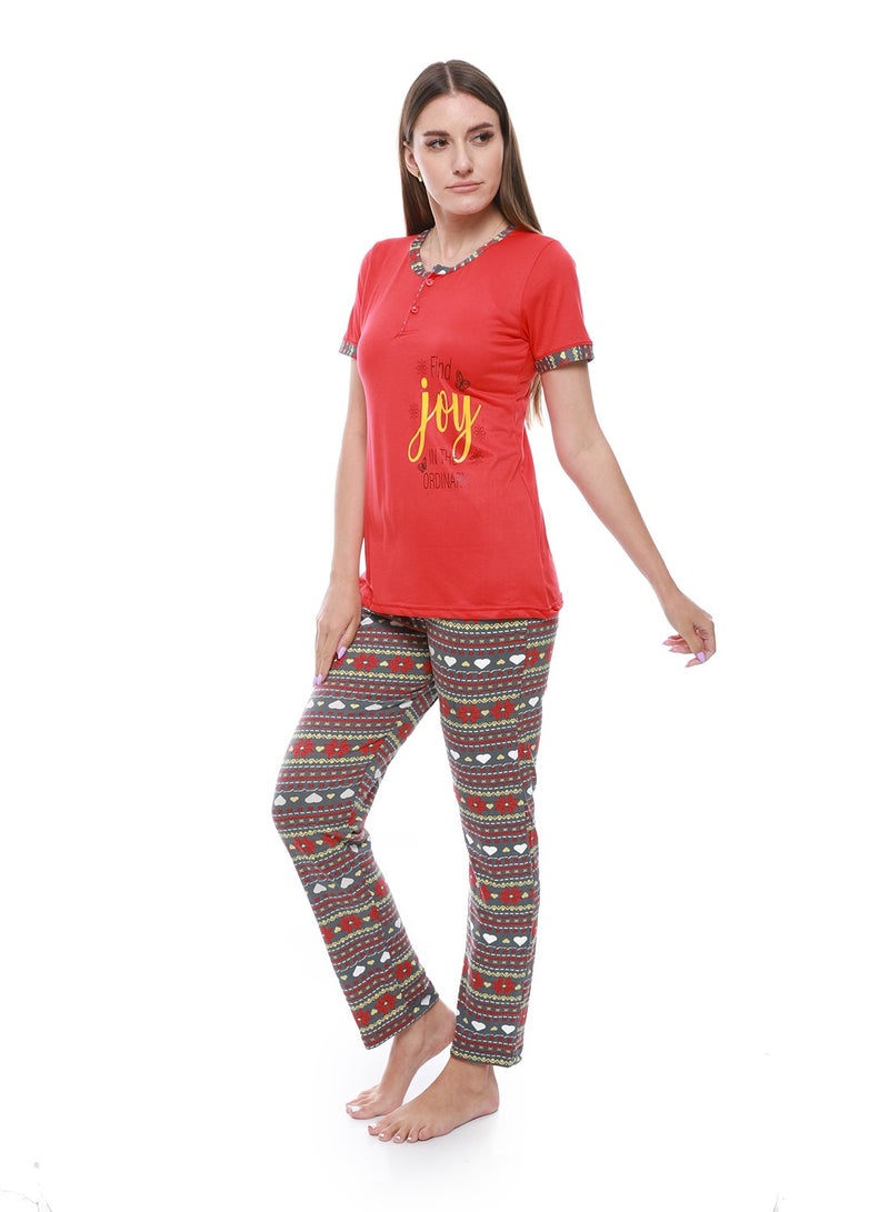 Caesar Women Pajama Set With Half Sleeves And Printed Photo  - Image 2
