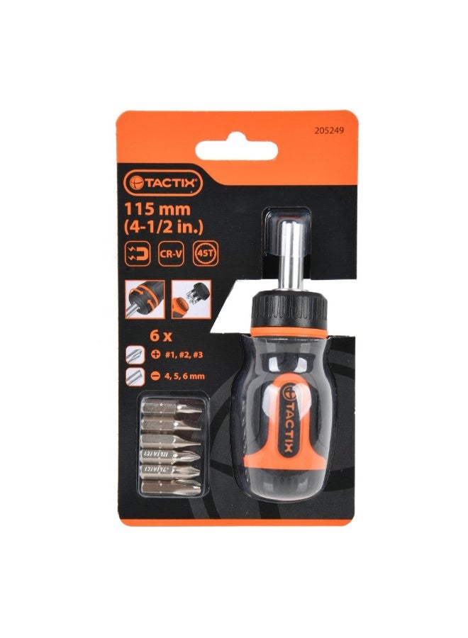 Tactix Stubby Ratchet Screwdriver Black and Orange 115 mm 205249 - Image 2