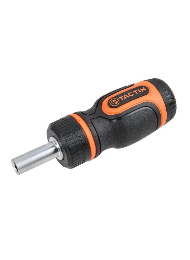 Tactix Stubby Ratchet Screwdriver Black and Orange 115 mm 205249 - Image 1