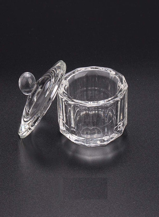 lasenersm 1 Piece Nail Dappen Cup Nail Art Acrylic Crystal Glass Dish Cup Nail Art Glass Acrylic Dappen Dish Liquid Powder Crystal Cup Glassware Tools with Lid for Mixing Liquid Powder, Transparent - Image 3