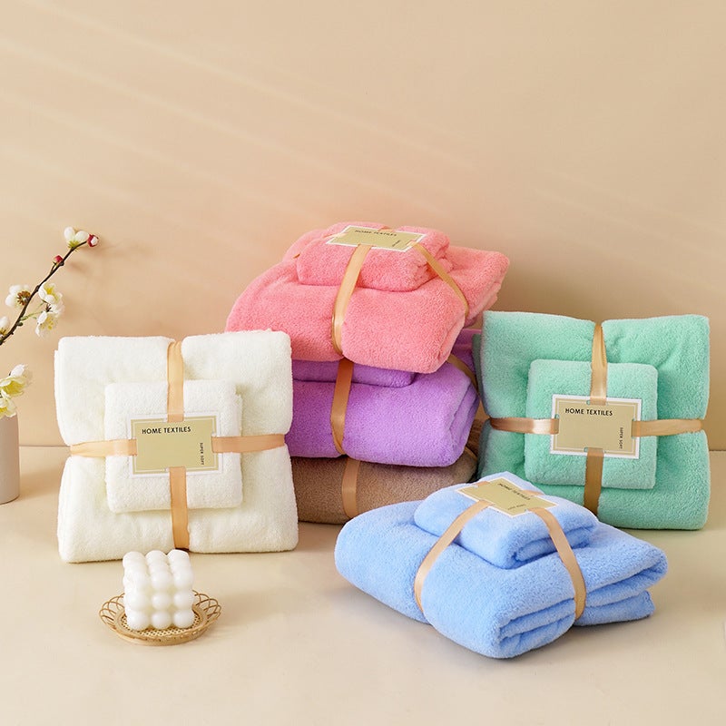 Coral Velvet Towel Mother-Child Set Is Softer And More Skin-Friendly Than Pure Cotton Absorbent Bath Towels, Two-Piece Set - Image 4