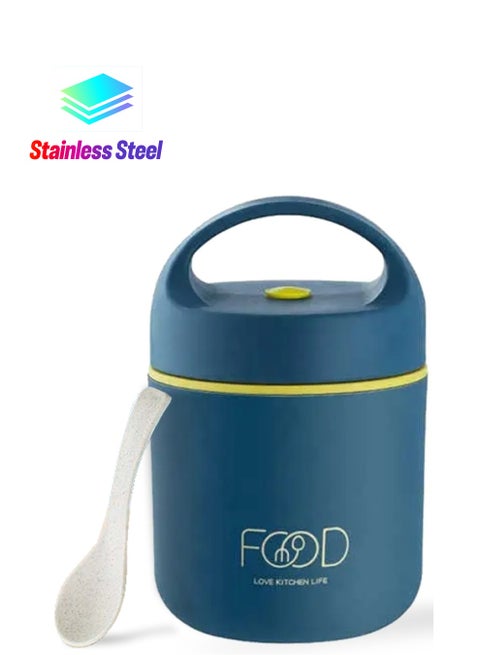 Food Jar, Stainless Steel Soup Container, 460 ML/15.5 OZ Size, Thermal Insulated, Leakproof, For School And Work (Blue)