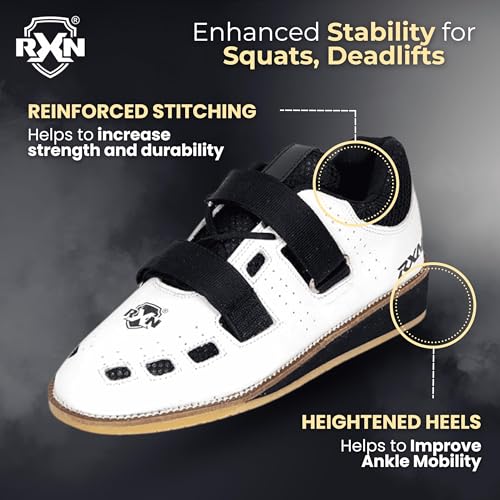 RXN World Star Weightlifting Shoes for Men | Natural Leather with Mesh Lining Upper Eva Out Sole Weightlifting Shoes (White, Size 8) - Image 4