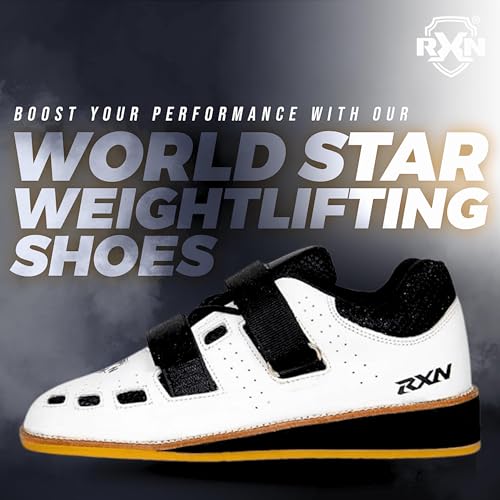 RXN World Star Weightlifting Shoes for Men | Natural Leather with Mesh Lining Upper Eva Out Sole Weightlifting Shoes (White, Size 8) - Image 2