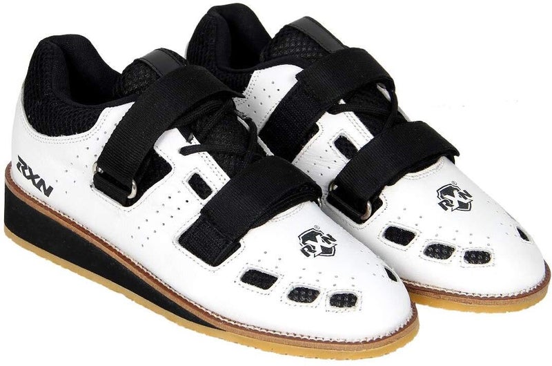 RXN World Star Weightlifting Shoes for Men | Natural Leather with Mesh Lining Upper Eva Out Sole Weightlifting Shoes (White, Size 8) - Image 1