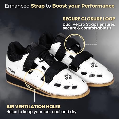 RXN World Star Weightlifting Shoes for Men | Natural Leather with Mesh Lining Upper Eva Out Sole Weightlifting Shoes (White, Size 8) - Image 3
