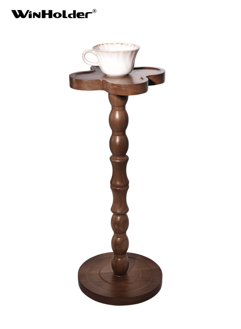 WinHolder Solid Wood Side Table, Rubber Wood‌ Small Side Table for Small Spaces, Martini Tables, Pedestal End Tables for Living Room, Bedroom, Corners, and Office(Black Walnut, Clover-shaped,1 PCS) - Image 1
