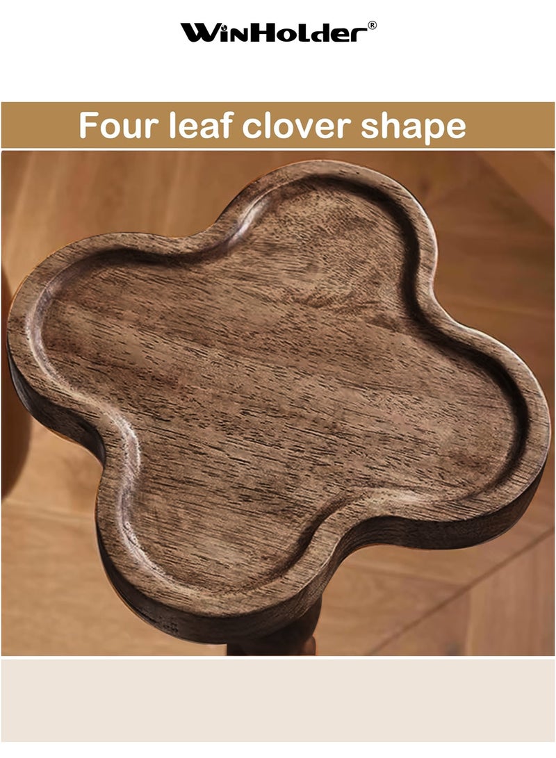 WinHolder Solid Wood Side Table, Rubber Wood‌ Small Side Table for Small Spaces, Martini Tables, Pedestal End Tables for Living Room, Bedroom, Corners, and Office(Black Walnut, Clover-shaped,1 PCS) - Image 2