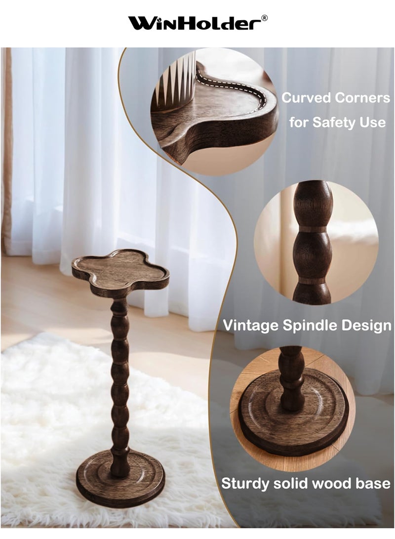 WinHolder Solid Wood Side Table, Rubber Wood‌ Small Side Table for Small Spaces, Martini Tables, Pedestal End Tables for Living Room, Bedroom, Corners, and Office(Black Walnut, Clover-shaped,1 PCS) - Image 4