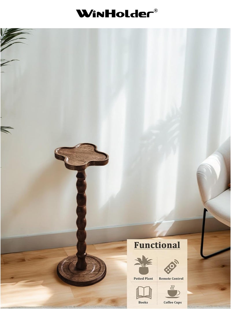 WinHolder Solid Wood Side Table, Rubber Wood‌ Small Side Table for Small Spaces, Martini Tables, Pedestal End Tables for Living Room, Bedroom, Corners, and Office(Black Walnut, Clover-shaped,1 PCS) - Image 5