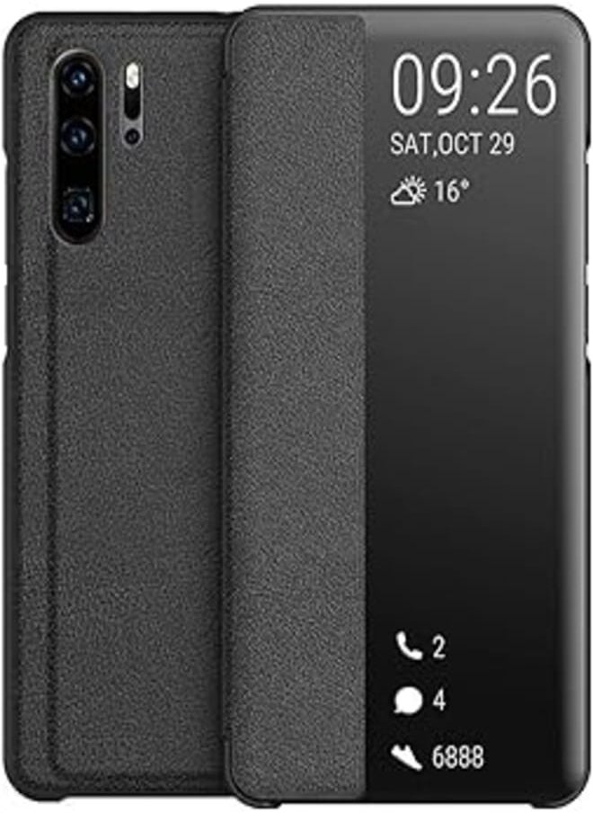 Generic - ELMO3EZZELMO3EZZ Huawei P30 Pro Case, Protective Leather Case with Smart View Window, Flip Cover with Stand Function Flip Case for Huawei P30 Pro 6.47 Inches – Black - Image 1