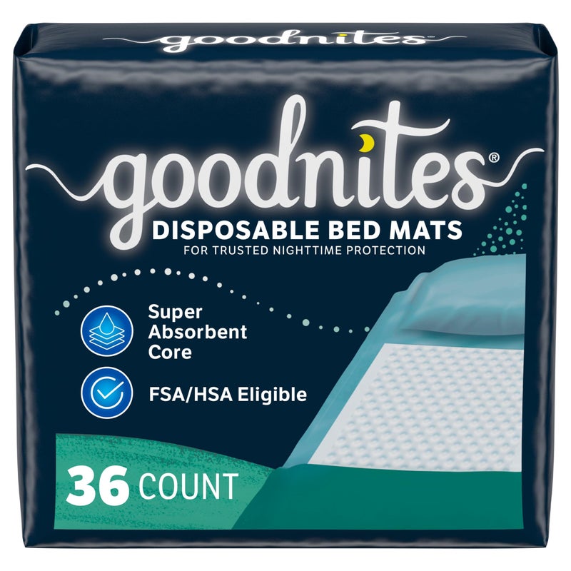 Goodnites Disposable Bed Pads/Bed Mats for Bedwetting, 2.4 x 2.8 ft, 36 Ct (4 Packs of 9) - Image 1