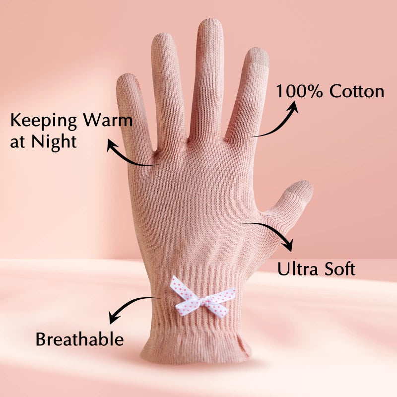 Evridwear Moisturizing Gloves for Sleeping, Cotton Gloves with Touchscreen Fingers for Dry Hands, Eczema Gloves Overnight UV Protection Gloves for Women(6 Pair S/M, Feather Weight Pink Color) - Image 3
