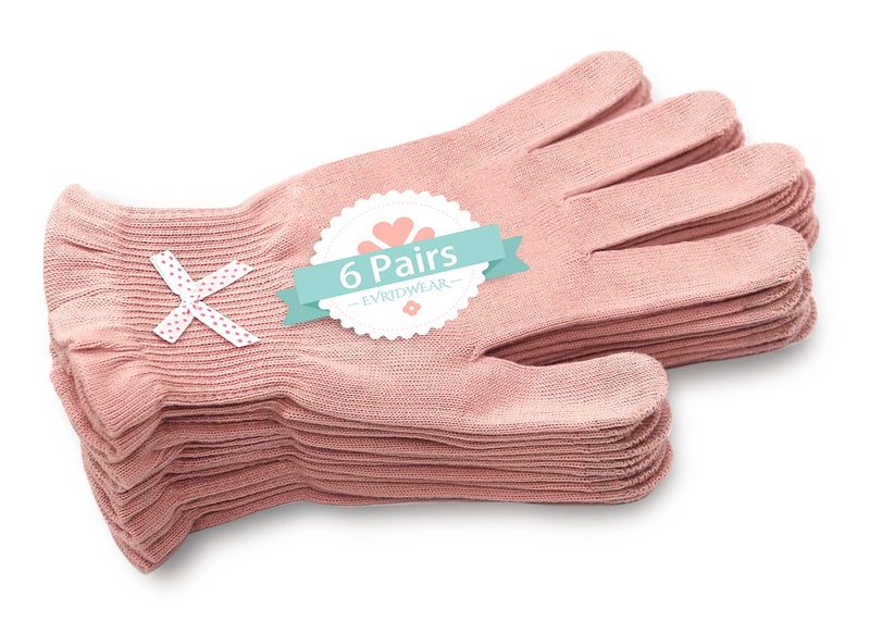 Evridwear Moisturizing Gloves for Sleeping, Cotton Gloves with Touchscreen Fingers for Dry Hands, Eczema Gloves Overnight UV Protection Gloves for Women(6 Pair S/M, Feather Weight Pink Color) - Image 1
