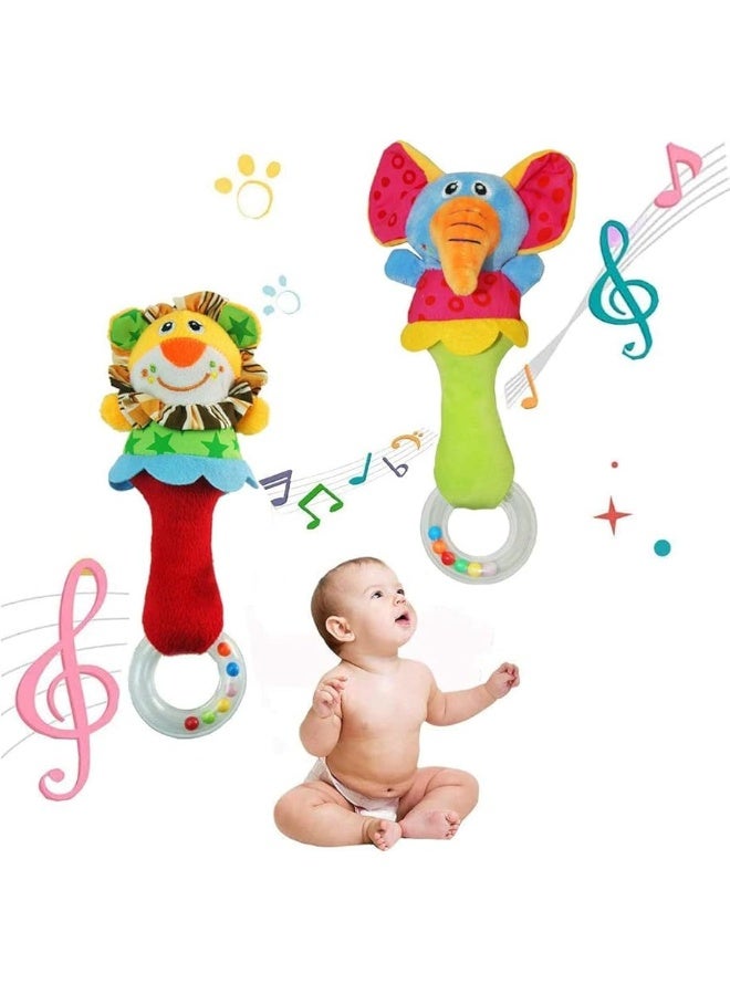CHAFIN Baby Soft Rattles Shaker, Infant Developmental Hand Grip Baby Toys, Cute Stuffed Animal with Sound for 3 6 9 12 Months and Newborn Gift(2 Pack) - Image 1