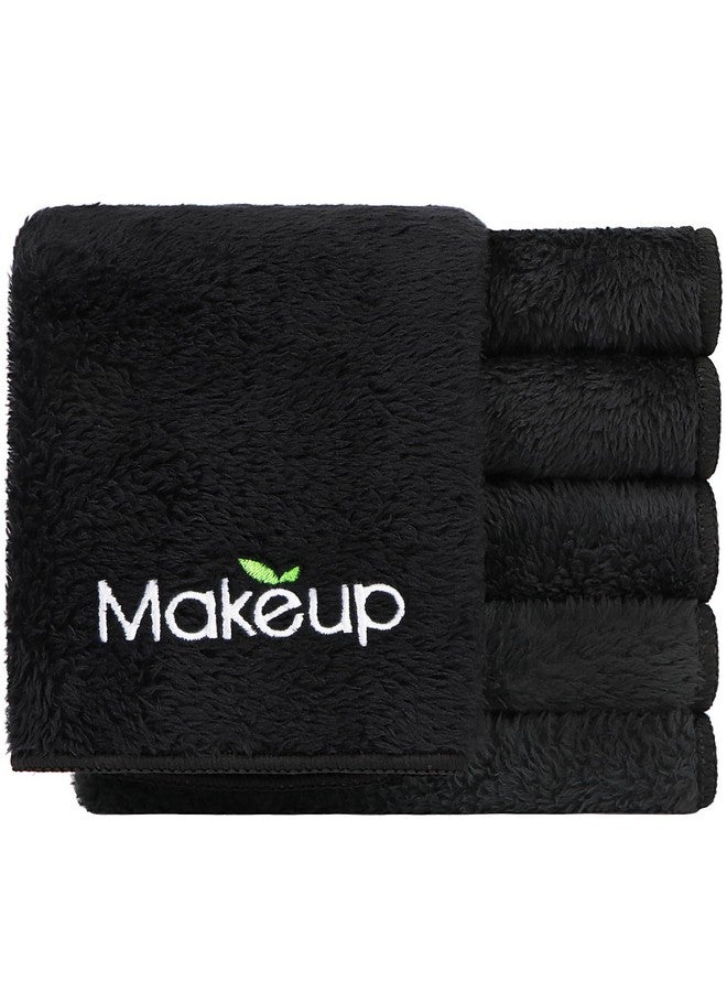 Orighty 6 Pack Premium Makeup Remover Wash Cloths - Super Soft, Quick Dry Microfiber Coral Fleece Face Makeup Towels for Cleansing, 13 x 13 Inch, Black - Image 1
