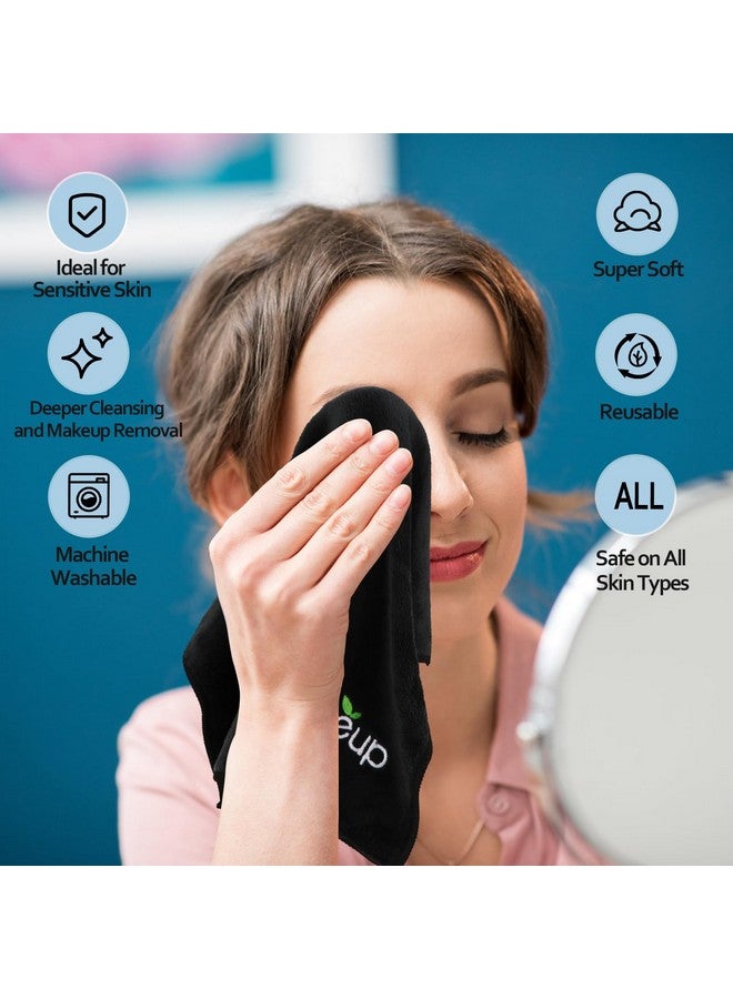 Orighty 6 Pack Premium Makeup Remover Wash Cloths - Super Soft, Quick Dry Microfiber Coral Fleece Face Makeup Towels for Cleansing, 13 x 13 Inch, Black - Image 4